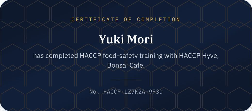 A HACCP training-completion certificate